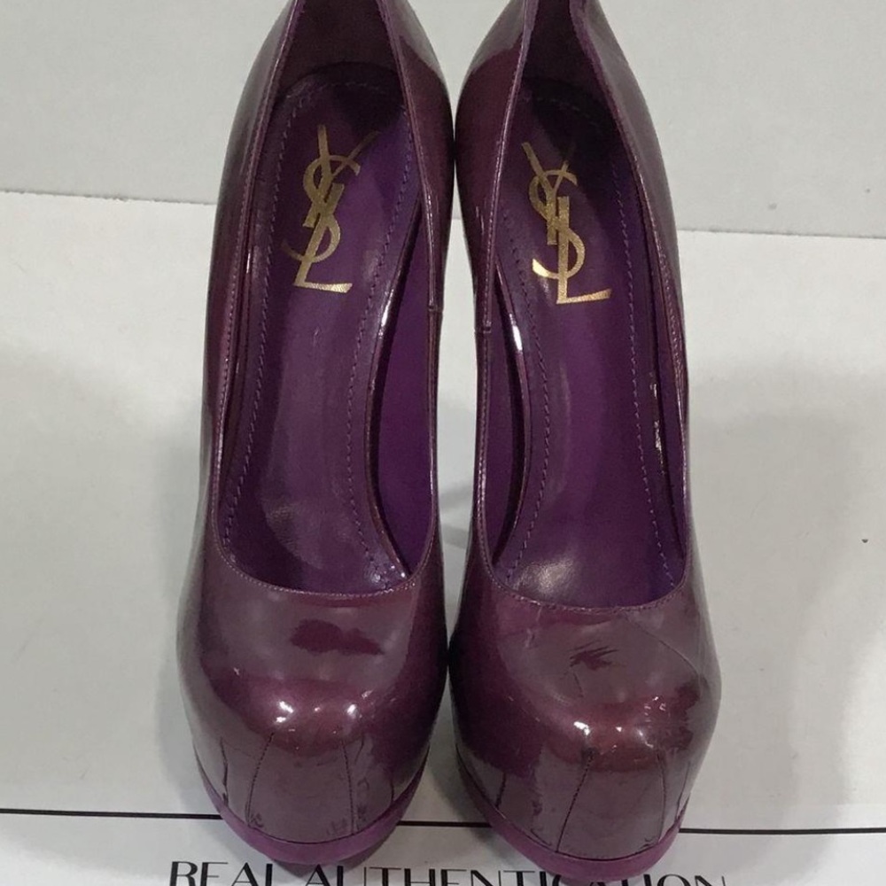 NEW!! Women’s Yves Saint Laurent Tribtoo Purple Patent Leather Platform Heels 40